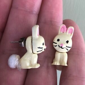 Bunny Rabbit Earrings Stud 3D White Peter Cottontail Easter Gift For Her Rabbits